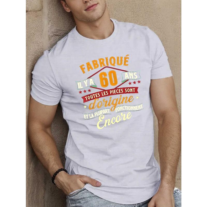 European Size Men's Vintage 60-Year- Short Sleeve T-Shirt - Retro Casual Round Neck Summer Top with Fit & Machine Washable Casual Attire for Warm
