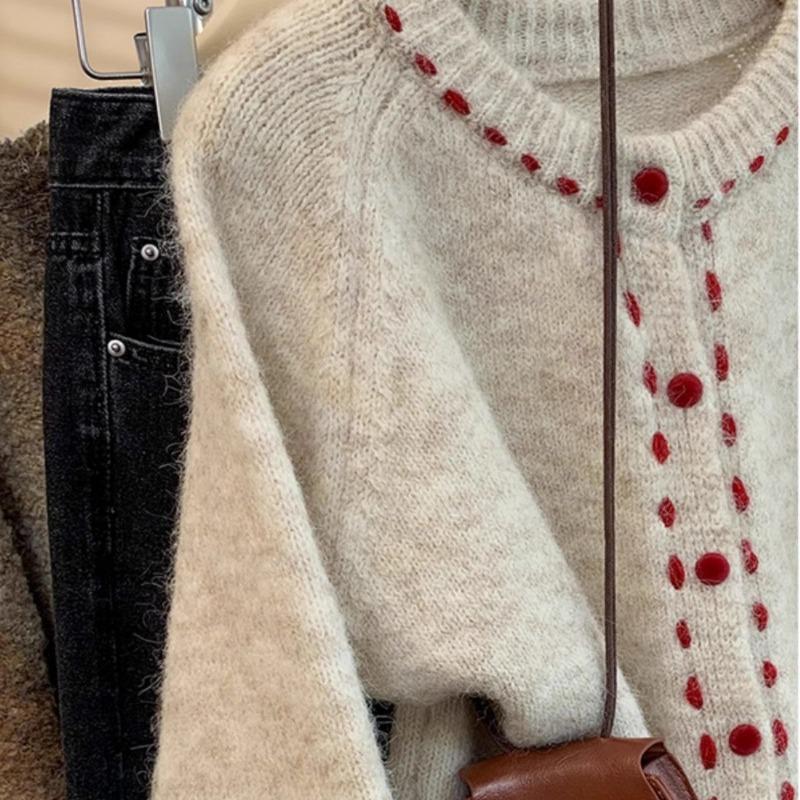 Round Neck Sweater Coat Autumn and Winter Outer Wear Knitted Cardigan Tops