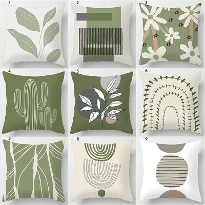 Green Bohemian Striped Leaf Pattern Cushion Cover Home Decoration Living Room Sofa 45x45cm Square Cushion Cover