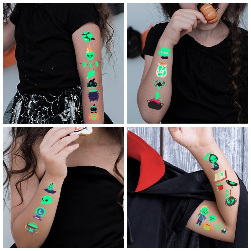 1pc Luminous Tattoo Ghost Taty Fake Tattoo Glowing In Dark Waterproof Temporary Tattoo Stickers Halloween Party for Kids