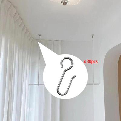 30Pcs Handy Curtain Accessories Metal Curtain Track Install Hooks S Shaped Metal Ceiling Shower Curtain Decoration Hooks