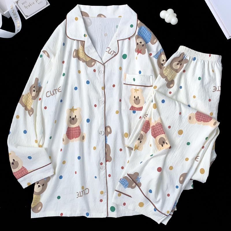 Sweet Wind Cute Cartoon Cloud Cotton Pajamas Women'S Autumn Long-Sleeved Suit Casual Versatile Home Clothes