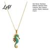 Stunning Ocean Pendant Necklace Women Blue Seahorse Necklace Rhinestone Stylish Sea Charm Creature Summer Beach Gift for Her Wife Girlfriend Delicate
