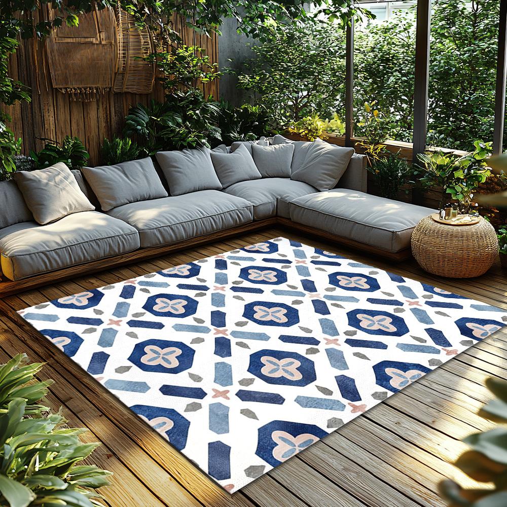 Washable Doormat Indoor Outdoor Blue Patterned Rug Non Slip Floor Mat Home Decor Entryway Welcome Mat Kitchen Bathroom Decor