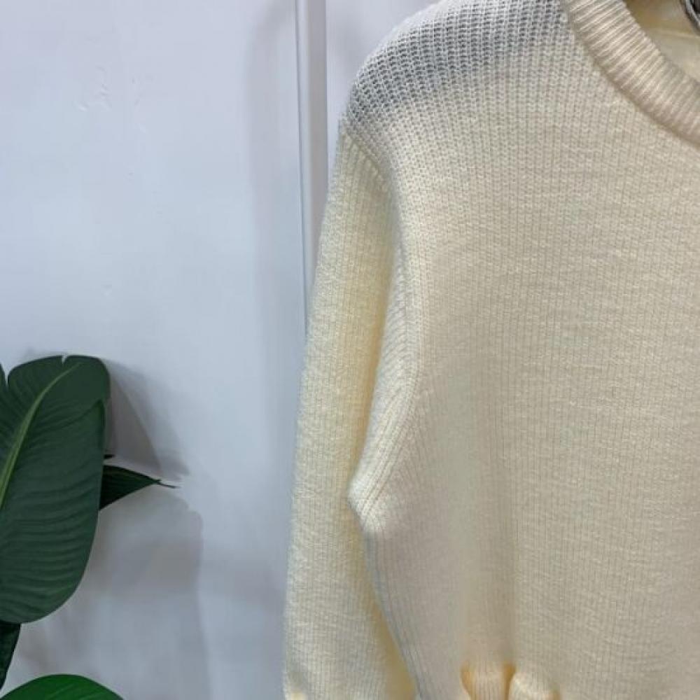 C S In The Room Lotik Round neCk Frill Crop Long Sleeve Knit 3Color