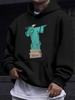 American Western Style Unisex Autumn Winter Print Hooded Long Sleeve Sweatshirt, Statue of Liberty Easy White Sketch Landmark Print Hoodie, American C