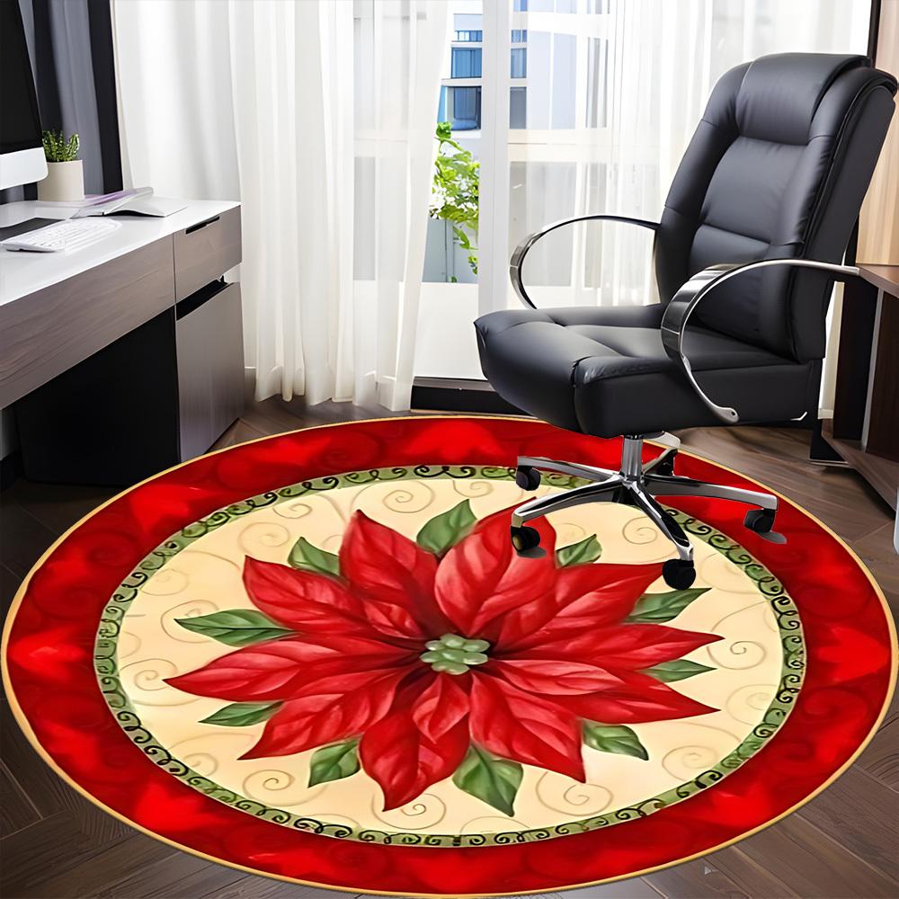 1PC Christmas Poinsettia Chair Carpet for Office, Indoor Non-Slip Washable Carpet, Soft Comfortable Mat For Office Room Yy250930123