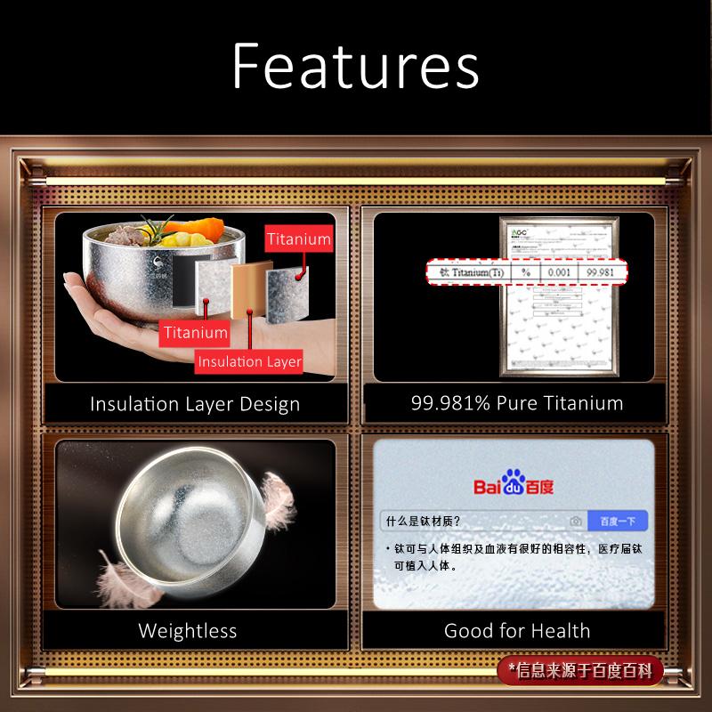 LFGB Certificated 99.981% Pure Titanium Bowl Luxury Aerospace Material Dinnerware Fall Resistant Ultra Weightless Baby Tableware