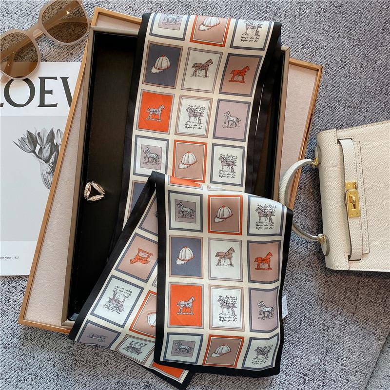 Print Skinny Satin Silk Scarf for Women 15*145cm Hair Bands Neck Tie Belt Headband Lady Wraps Foulard Headkerchief Bandana