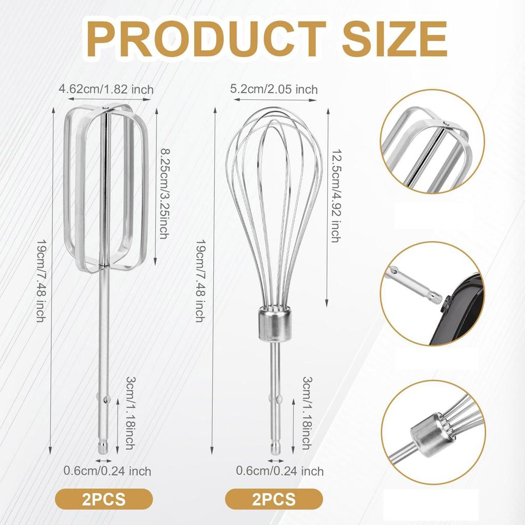 4Pieces Hand Mixer Accessories Stainless Steel Whisks Cooking Mixer Attachments for Effortless Mixing of Eggs Flour