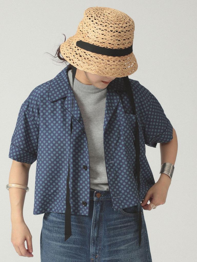 Beams Boy Women's Short Sleeve Polka Dot Shirt, Navy, Free Size