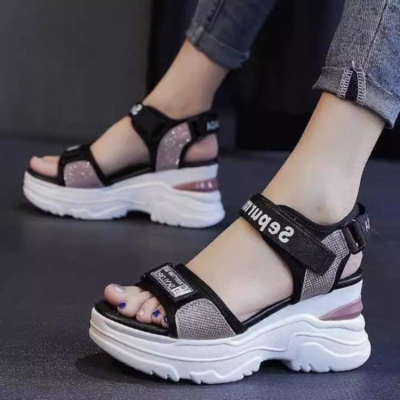 2025 summer foreign trade slope heel sandals women platform versatile muffin shoes heightening fashion Internet celebrity super fire sandals women