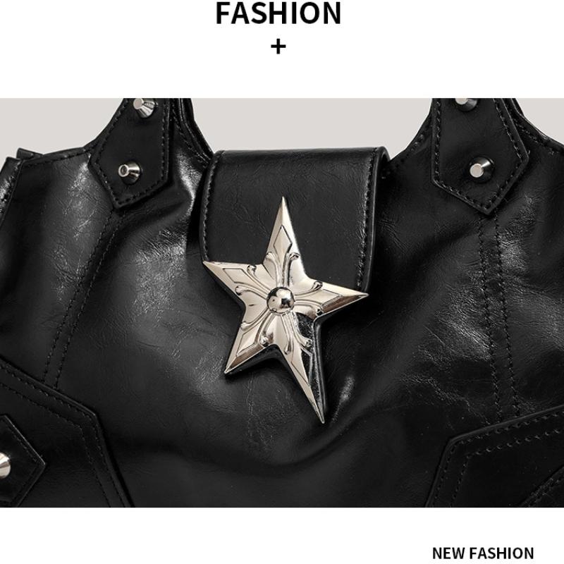 Y2K Korean Gothic Star Girl Black Bag Aesthetic Vintage Fairy Grunge Punk Goth Purse Shoulder Handbags Bucket Tote Bags Women