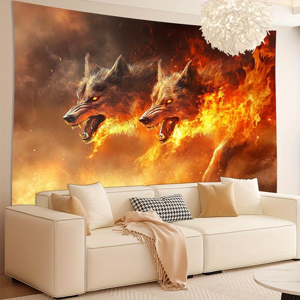 Flame Twoheaded Wolf Digital printing polyester wall hanging tapestry decorative Living room bedrooms Office background gift