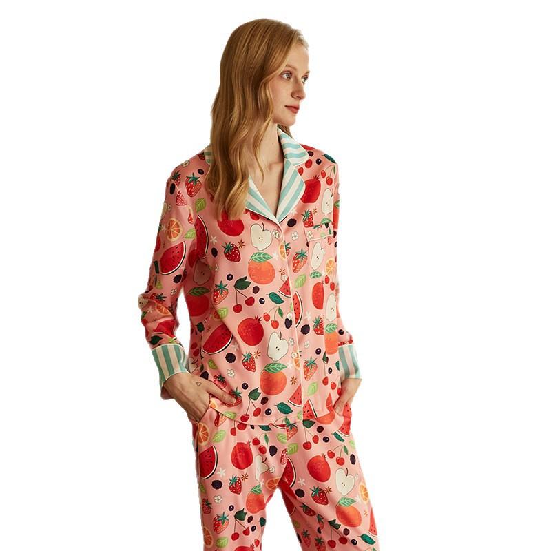 [Fruit] Ice silk pajamas women's loungewear 1011 autumn new long-sleeved trousers comfortable and cool two-piece set