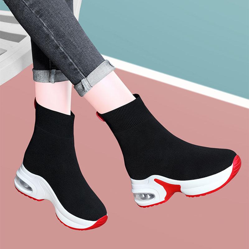 Inner Height Socks Black Shoes Women Fall Korean Version Thick Bottom High Top Boots Knitted Elastic Thin Socks Boots