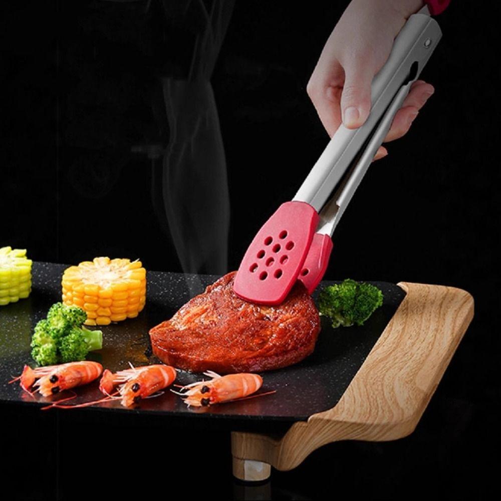 Anti-Scalding Non-Stick Steak Tongs Silicone Head Cake Bread Tong Stainless Steel Tongs  Baking