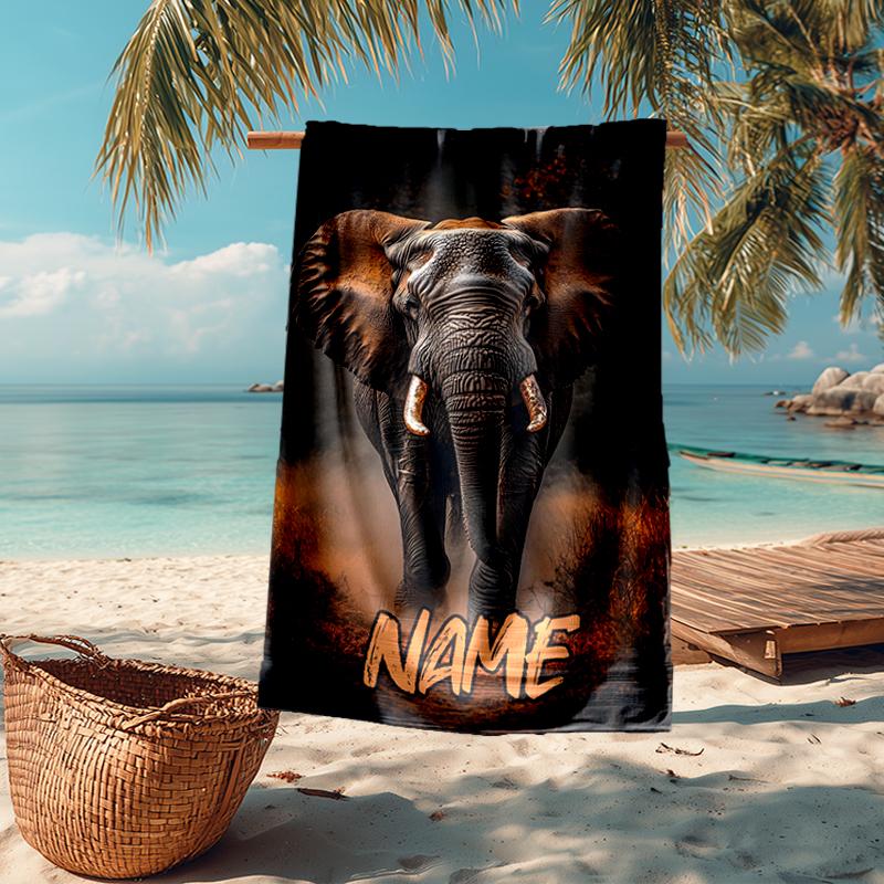 Custom Name Ultra-Soft Beach Towel with Elephant Theme,Ideal for Pool - Camping, Diving - Perfect Travel Essential, Vibrant Beach Towel.