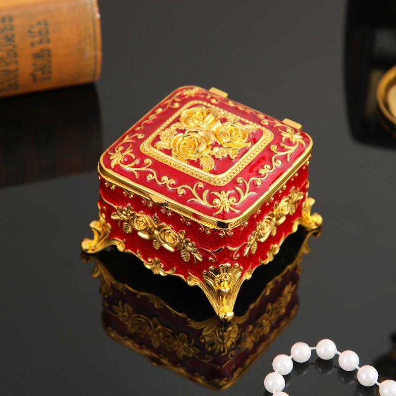 Elegant Vintage Metal Jewelry Box With Enamel Floral Design Compact Organizer Necklaces Rings Earrings
