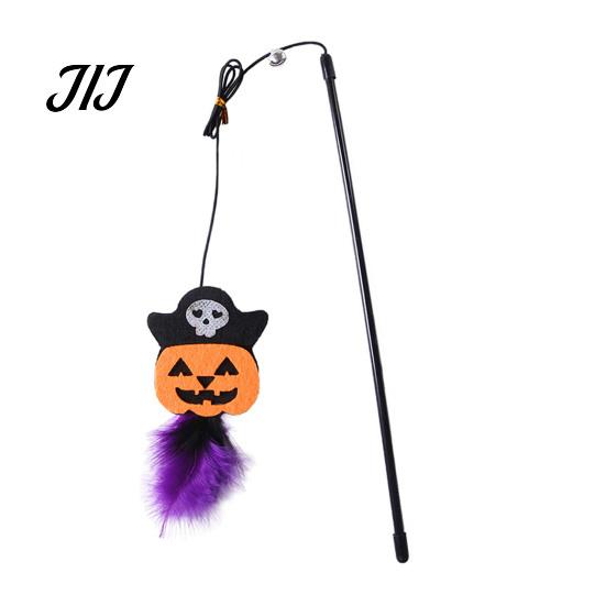 Spooky Spider Pumpkin Skull Toys Halloween Cat Wand Toy, Interactive Toy with Feathers And Bell, Designs, Ribbon for Indoor Cats Lightweight
