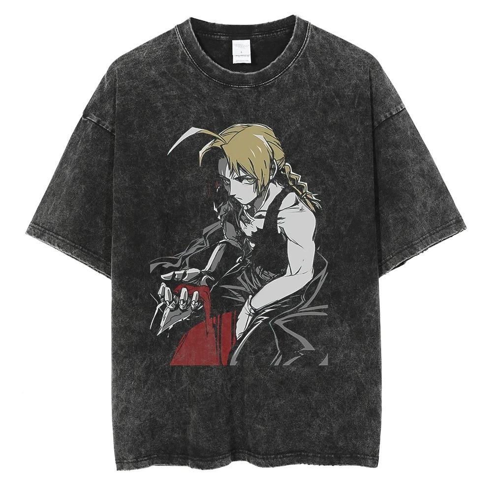 

Fullmetal Alchemist Edward & Alphonse Elric Vintage Washed Oversized T-Shirt | Anime Streetwear Tee M чорний