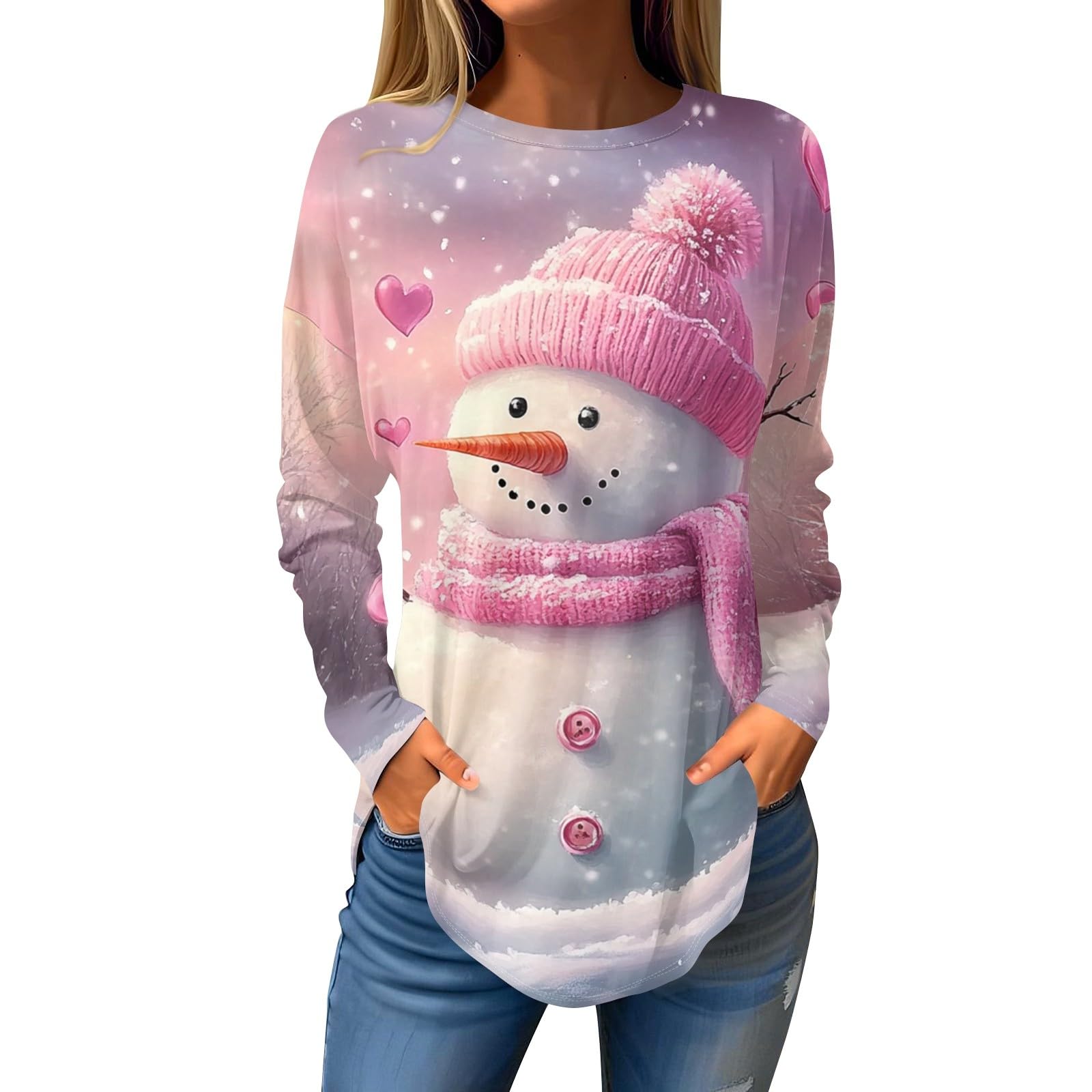 

Женская футболка с 3D-принтом снеговика с градиентной расцветкой, с круглым вырезом и длинным рукавом, модный повседневный топ с длинным рукавом, лимитированная рождественская коллекция XL