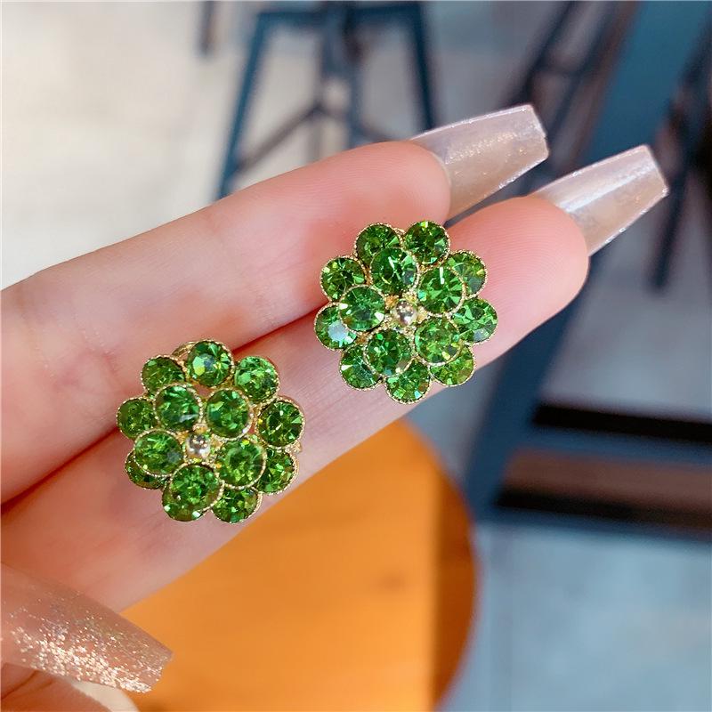 Elegant Rhinestone Flower Stud Earrings - Fashionable Light Luxury Ear Clips for Women