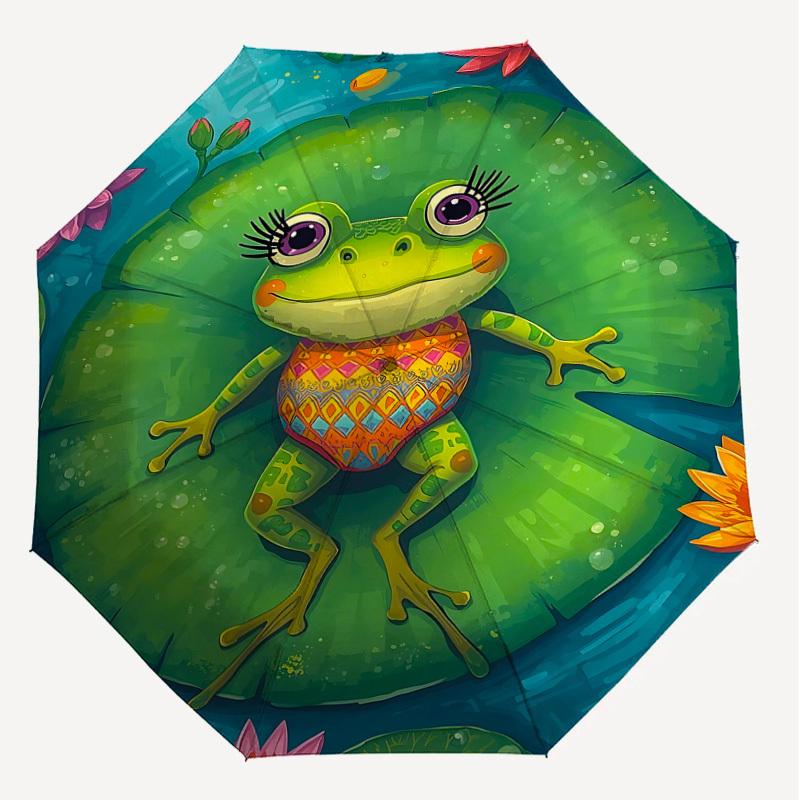 1PC Frog Lily Pad Umbrella-8-Rib Reinforced, Automatic Open, Lightweight & Durable, Cute Fashion Accessory for Outdoor-F2685