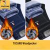 Woodpecker Men's Fleece-lined Straight Leg Stretch Jeans - Loose Fit, Plus Size, Warm Casual Pants for Autumn/Winter