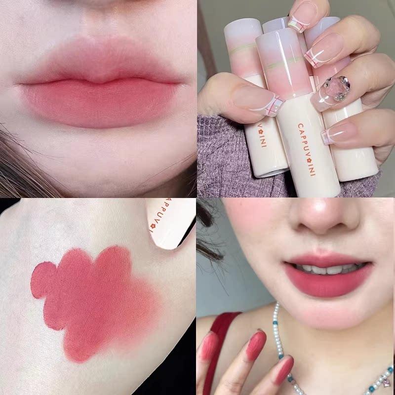 Spring Tulips! Matte Lip Mud and Lip Glaze in Nude Colors, Peach Pink, Non-Stick Cup Lipstick