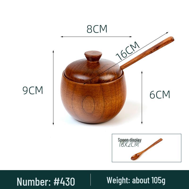 Japanese Retro Wooden Condiment Jar with Lid - Solid Jujube Wood Kitchen Salt Box