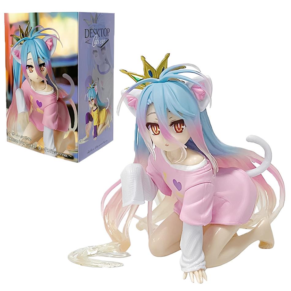 10cm NO GAME NO LIFE Game Life Sister Uniform Cat Ear Sleeve Coat White Crown Handmade PVC Model Trendy Play Ornament