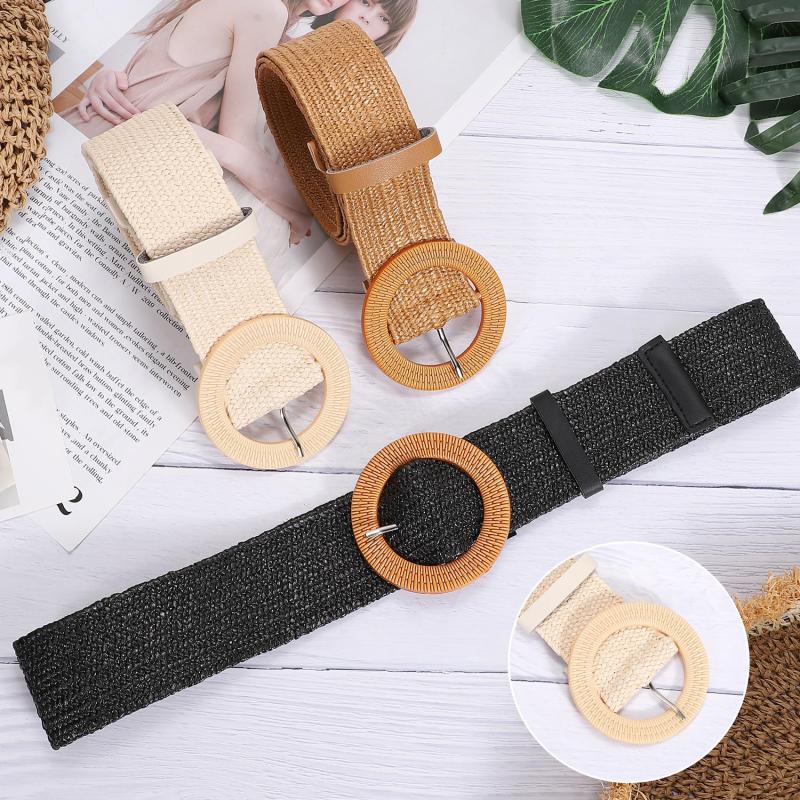 Round Buckle Elastic Braided Belt Women Bohemian Dress Waistband Clothes Decoration Belt