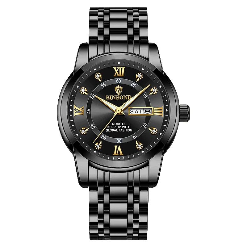 BINBOND Luxury Men Quartz Watch Waterproof Date Week Luminous Wristwatch Stainless Steel Men's Watches Male Clock Sports Reloj