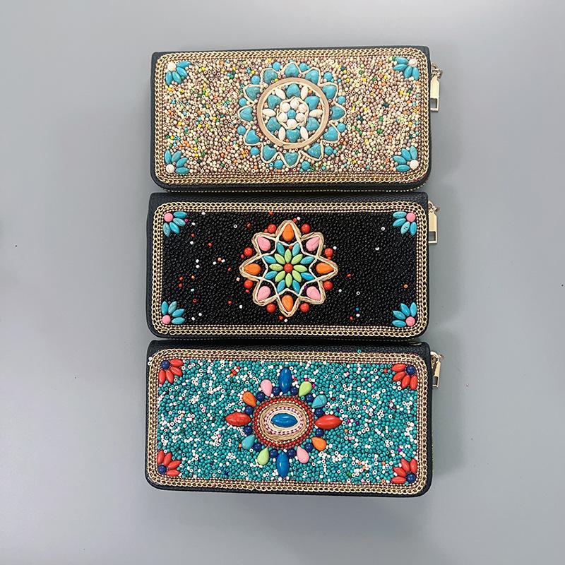 

Handmade Ethnic Retro Clutch: Rice Beads Zipper Evening Makeup & Storage Bag