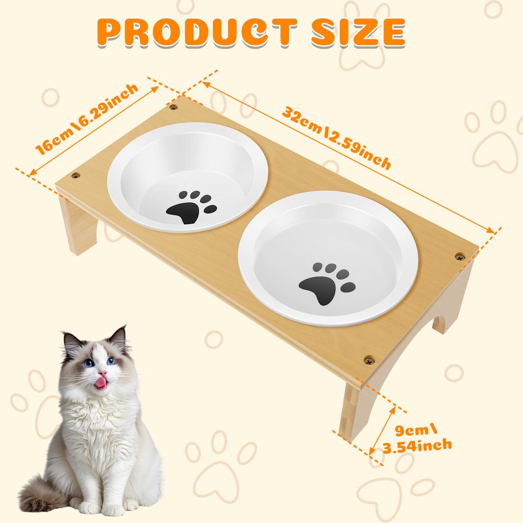 Pet Feeder Double Bowl Ceramic Dog and Cat Bowl with Bamboo Stand Elevated Neck Guard Dog Food and Water Bowl Pet Accessories