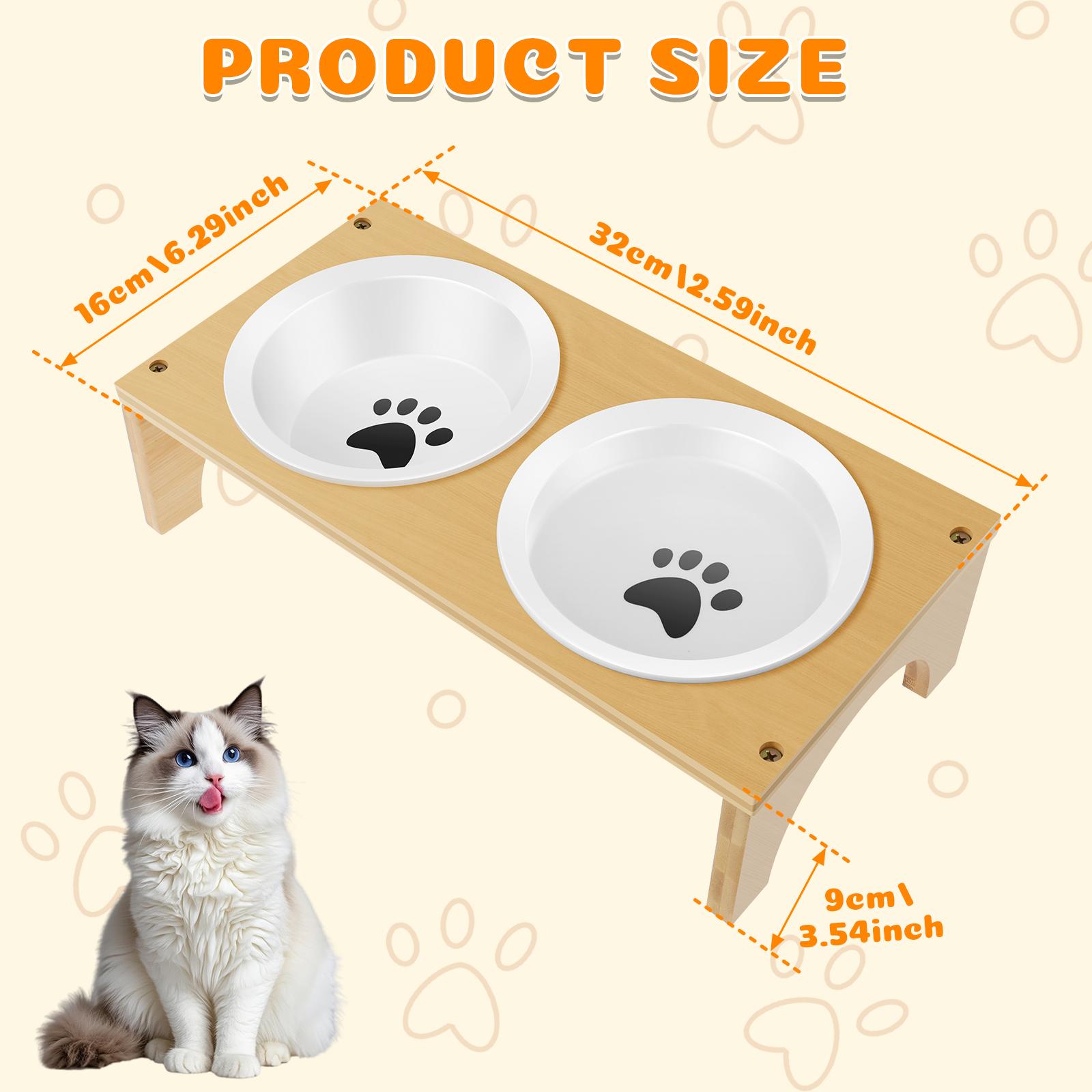 

Pet Feeder Double Bowl Ceramic Dog and Cat Bowl with Bamboo Stand Elevated Neck Guard Dog Food and Water Bowl Pet Accessories