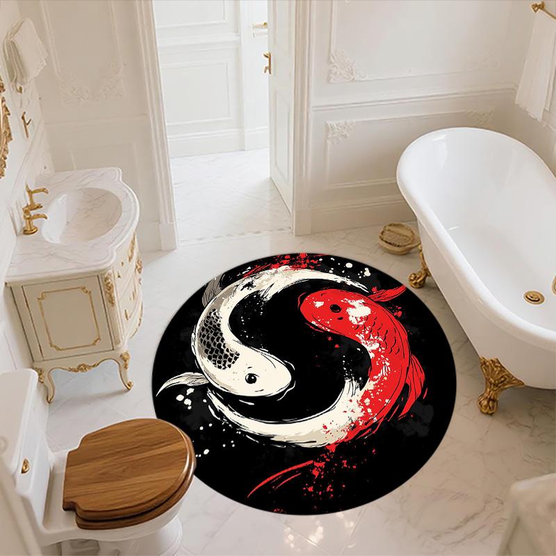 Yin-Yang Fish,Round Area Rug,Carpet Rug for Living Room Bedroom Sofa Playroom Decor,Non-slip Floor Mat