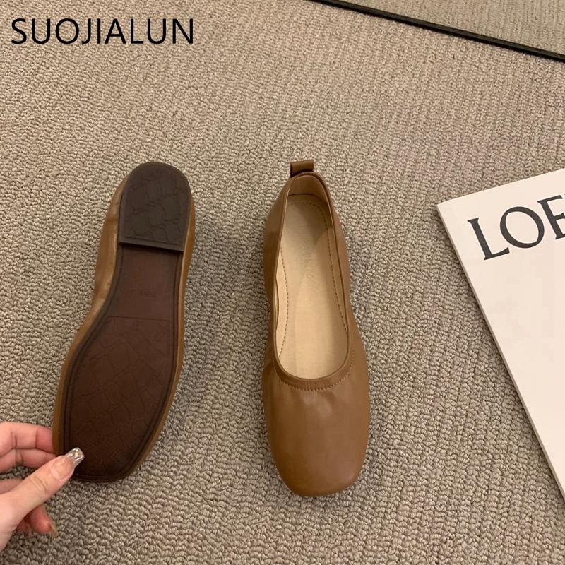 Fashion SUOJIALUN 2024 Summer New Women Flat Shoes Fashion Candy Color Ladies Round Toe Shallow Slip On Ballet Flats Soft Ballerinas Sho
