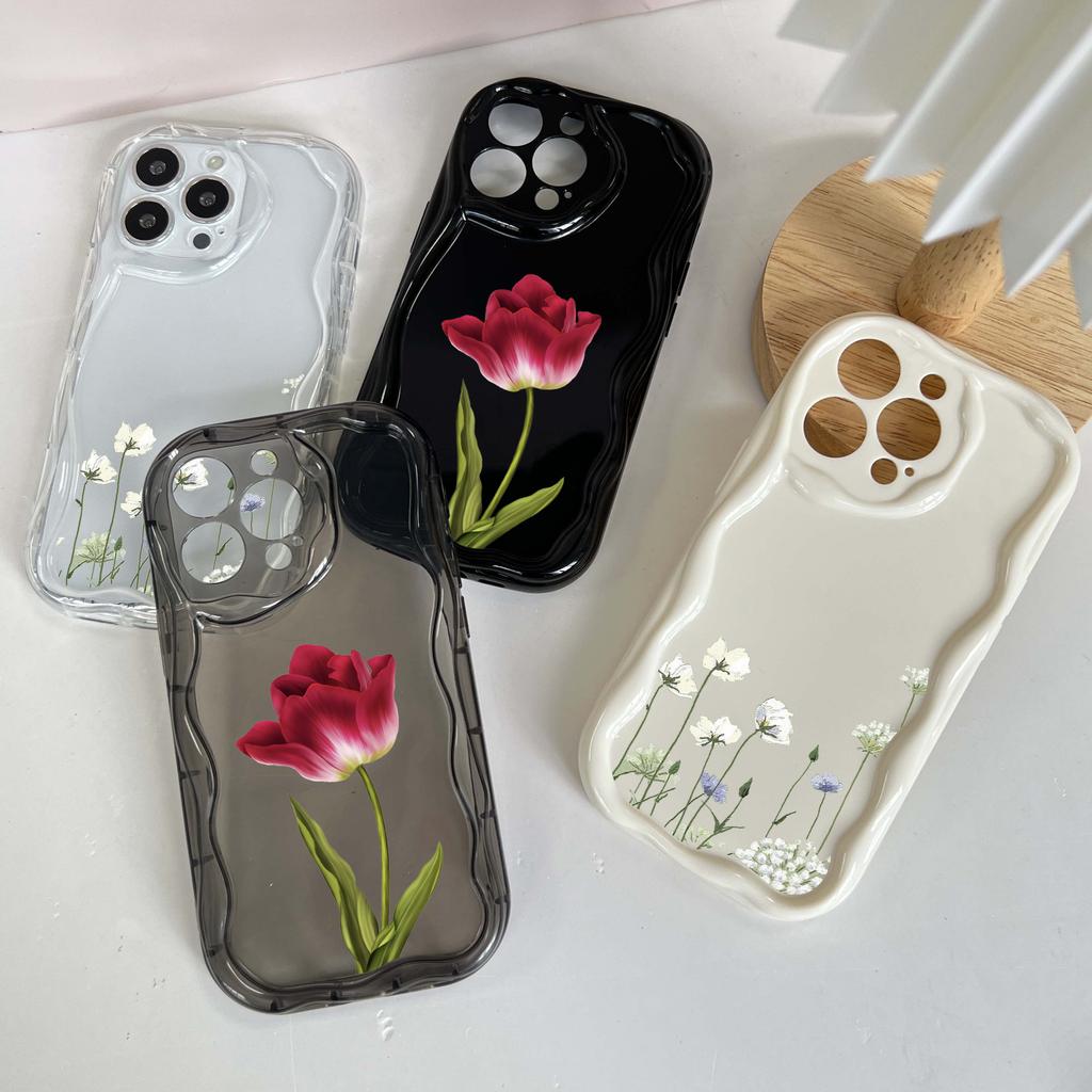 N93 Peony Soft Wavy Phone Cases for iPhone 14 Pro Max 13 Mini 15 Plus XR 7 8 6 XS Max 12 11 Protective Bumper Cover