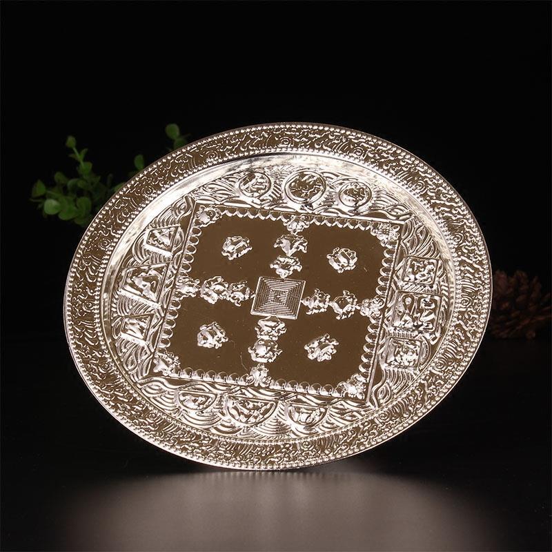 Buddhist Silver Manza Tantric Alloy Handicraft Auspicious Tibetan Buddhism Plate Home Gift Tribute Desktop Indoor Decorative