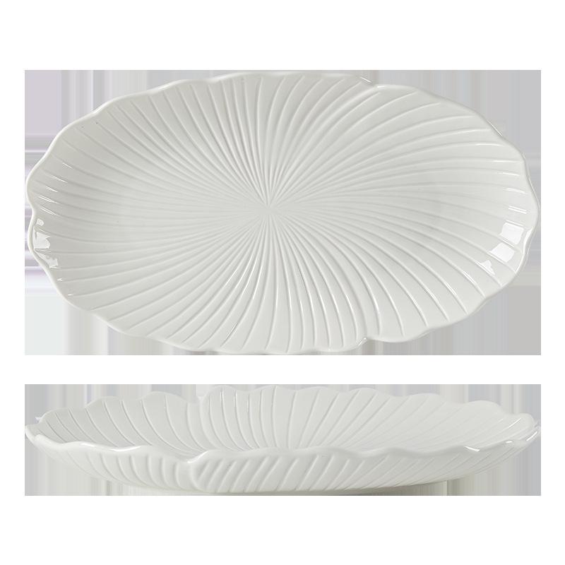 White Porcelain Oval Seafood Plate - High-Temperature Resistant, Ideal for Restaurants and Hotels.