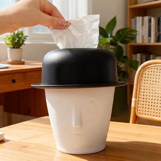 Herren Kopf Taschentuchhalter Gentleman mit Zylinder Taschentuchbox Künstlerischer Taschentuchspender Desktop Mülleimer für Zuhause Büro Wohnzimmer Schlafzimmer