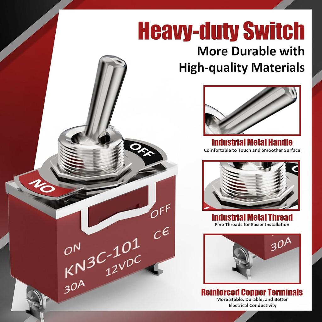 Waterproof Toggle Switch, Durable 12V 30A SPST 2Pin ON/Off Heavy Duty Waterproof Boot Cap Switch, Suitable For Automotive Boat Truck – Pack Of 4