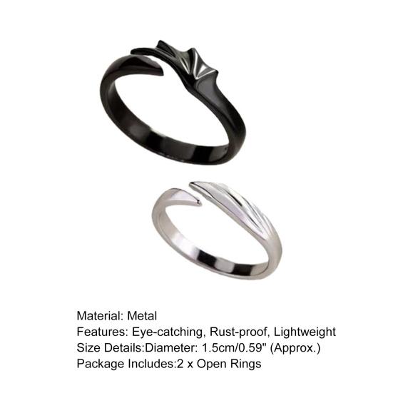 Yousheng 2Pcs Couple Rings Exquisite Shape Rust-proof Metal Stylish Engagement Open Ring Birthday Gift for Female