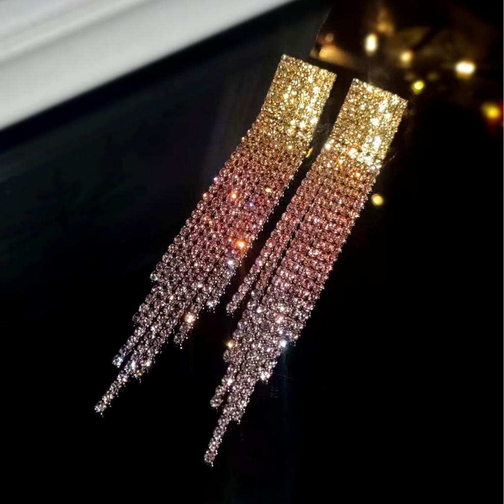 Explosive Super Flash Full Diamond Long Fringed Earrings