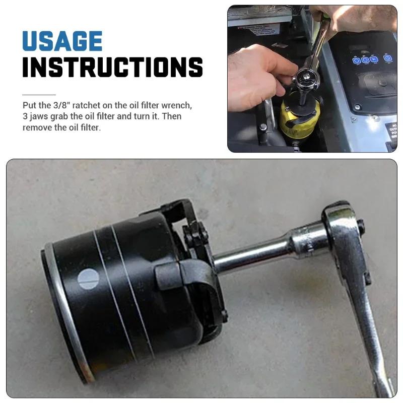 Universal 3 Jaw Adjustable Oil Filter Remover Wrench 3/8 Inch Car Maintenance Tool 60-95mm 2.4-3.7 Inch Auto Repair Equipment