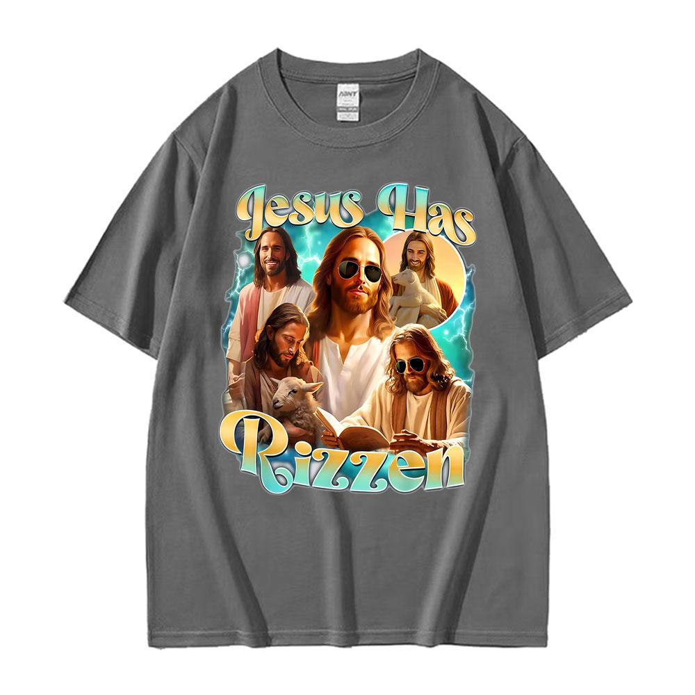 Jesus Has Rizzen He Ls Rizzin Funny Christian Religious Tee Shirt Men Women Comfort Tshirt Vintage Oversized T Shirt Streetwear