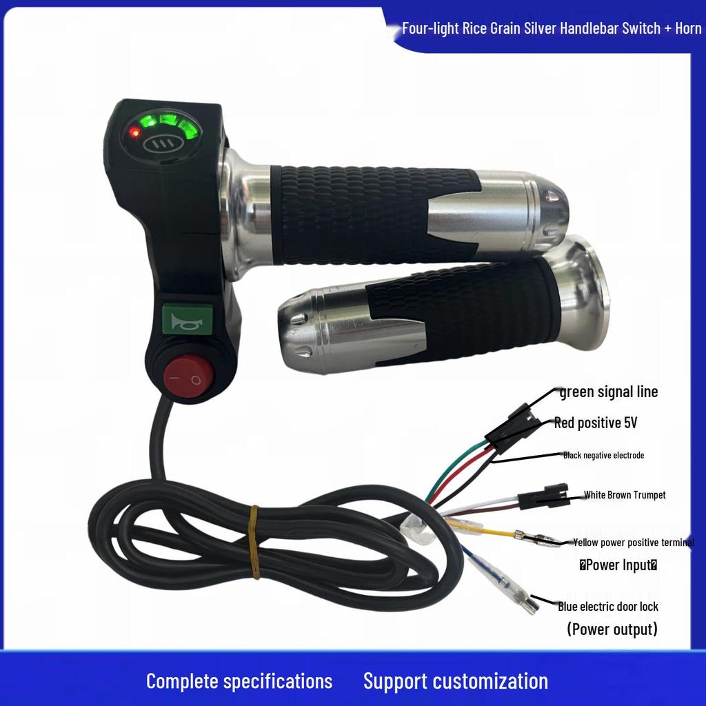 Four-Light Rice Grain Switch & Horn Voltage Display E-Bike Throttle Grip