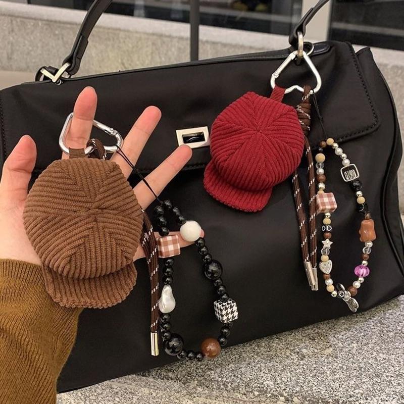 Trendy Handmade Hat Keychain Y2K Braided Rope Beaded Keyring Ins Style Key Holder Bag Pendant  Hanging Decoration